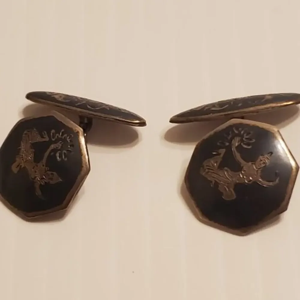 Vintage Sterling Silver Siam lady Dancing Dancer Cufflinks by Niello